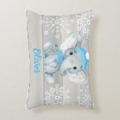 ブルーエレファントスノーフレークグレー名前をカスタムする枕 アクセントクッション (正面(垂直))