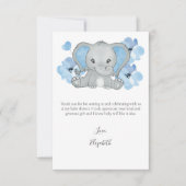 ブルーエレファントバルーンフラワー男の赤ちゃんベビーシャワー サンキューカード (正面)