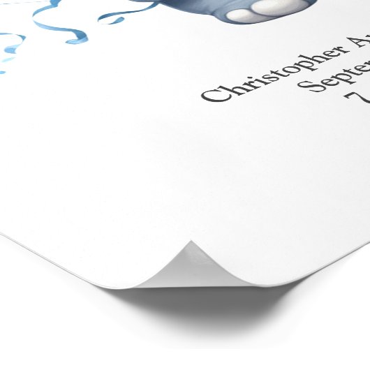 ブルーエレファントバルーンベビー誕生統計子供部屋 ポスター (角)