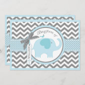 ブルーエレファントバードアンドシェブロンプリントバプテスマ 招待状 (正面/裏面)
