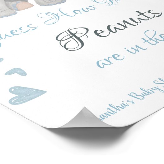 ブルーエレファントピーナッツの赤ちゃんシャワー記号の数 ポスター (角)