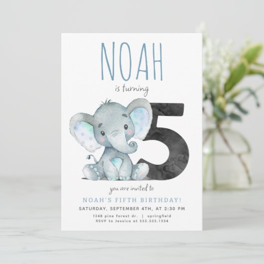 ブルーエレファントフィフス誕生日招待状 招待状 (スタンド正面)