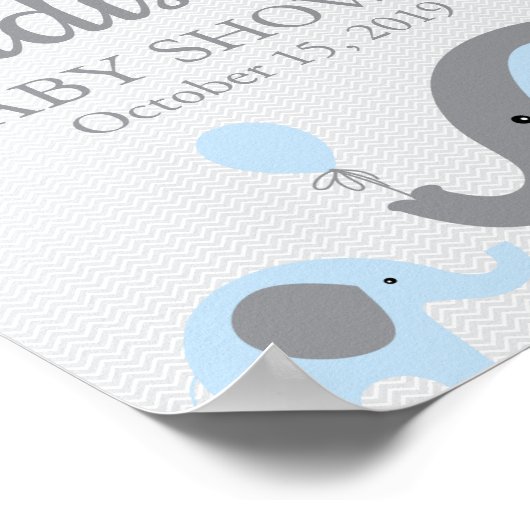 ブルーエレファントベイビーシャワー歓迎の看板ポスター ポスター (角)