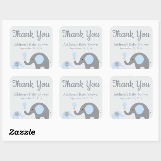 ブルーエレファントベビーシャワーステッカー、四角 スクエアシール (シート)