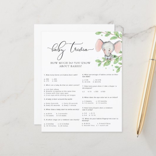 ブルーエレファントベビーシャワーベビートリビアゲーム (正面/裏面インサイチュ)