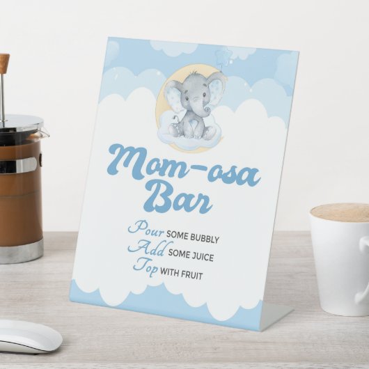 ブルーエレファントベビーシャワーモモモザバーペデスタルサイン 台座サイン (インサイチュ)