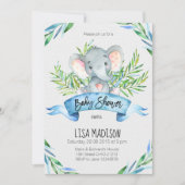 ブルーエレファントベビーシャワー招待状 招待状 (正面)