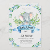 ブルーエレファントベビーシャワー招待状 招待状 (正面/裏面)