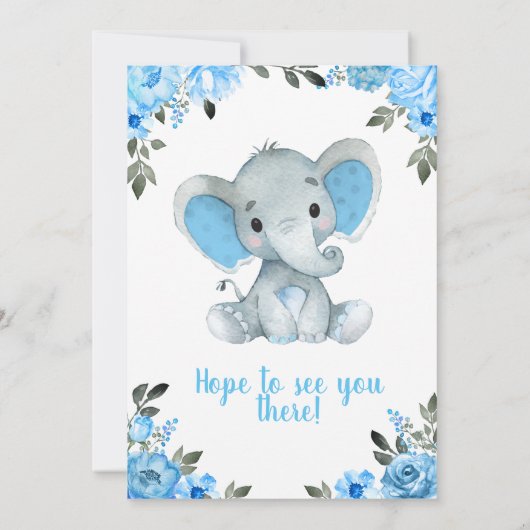 ブルーエレファントベビーシャワー招待，フローラ少年 招待状 (裏面)