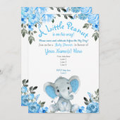 ブルーエレファントベビーシャワー招待，フローラ少年 招待状 (正面/裏面)
