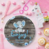 ブルーエレファントベビーシャワー招待、素朴な少年 ペーパープレート (パーティー)