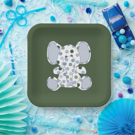 ブルーエレファントベビーシャワー ペーパープレート (パーティー)