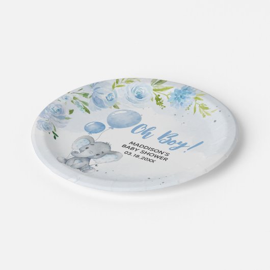 ブルーエレファントベビーシャワー ペーパープレート (アングル)