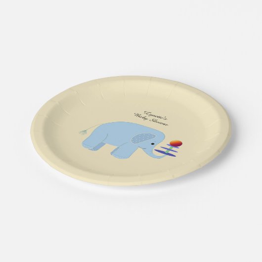 ブルーエレファントベビーシャワー ペーパープレート (アングル)