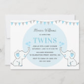 ブルーエレファントベビーシャワー |双子の赤ちゃんシャワー 招待状 (正面)