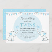 ブルーエレファントベビーシャワー |双子の赤ちゃんシャワー 招待状 (正面/裏面)