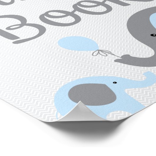 ブルーエレファントベビージャーシャワーのゲストブックサイン ポスター (角)