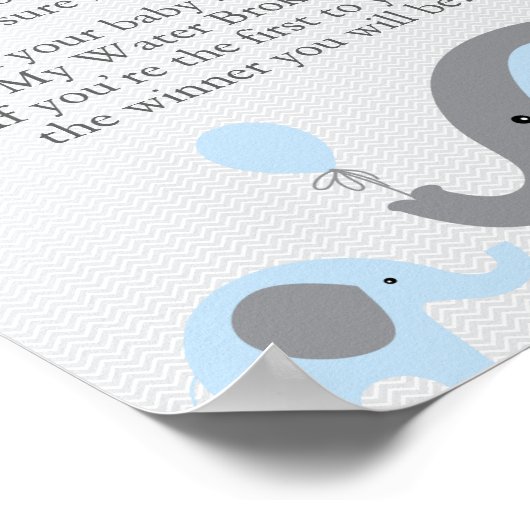 ブルーエレファントベビージャーシャワー私の水がゲームサインを破った ポスター (角)