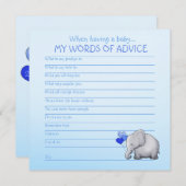 ブルーエレファントベビージャーシャワー語のアドバイスのためのベビー アドバイスカード (正面/裏面)