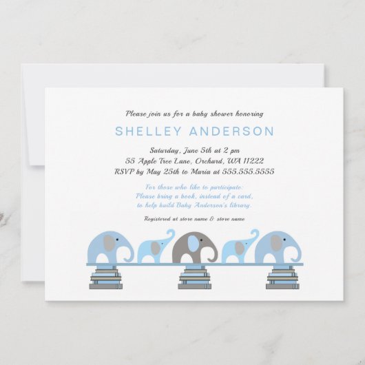 ブルーエレファントベビー初の図書館赤ちゃんシャワー 招待状 (正面)