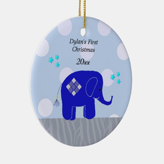 ブルーエレファントベビー初めてのクリスマス セラミックオーナメント (右)