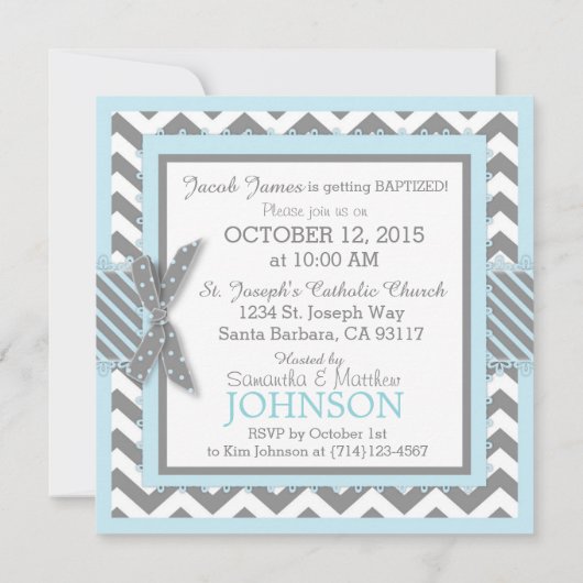 ブルーエレファントボウタイシェブロンプリント《キリスト教》洗礼式や命名式 招待状 (裏面)