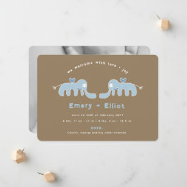 ブルーエレファントボウタイ男の赤ちゃん誕生のお知らせ 案内状