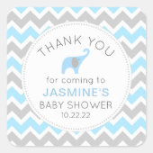 ブルーエレファントボーイの赤ちゃんシャワーのお願い スクエアシール (正面)