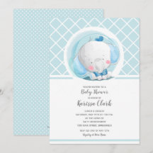 ブルーエレファントボーイベビーシャワー招待状