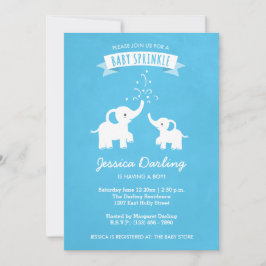 ブルーエレファントボーイベビー散水シャワー招待状 招待状