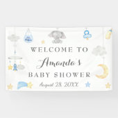 ブルーエレファントボーイベビー物ベビーシャワー背景 横断幕 (横)