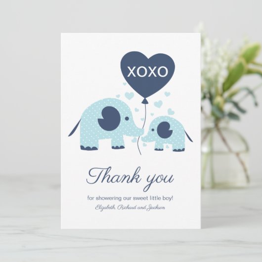 ブルーエレファントボーイ赤ちゃんシャワーありがとう サンキューカード (スタンド正面)