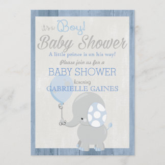 ブルーエレファントボーイ赤ちゃんシャワーカントリー招待状 招待状