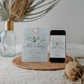 ブルーエレファントボーイ赤ちゃんシャワー招待状カード 招待状