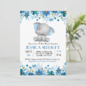 ブルーエレファントボーイ赤ちゃんシャワー散水 招待状 (スタンド正面)