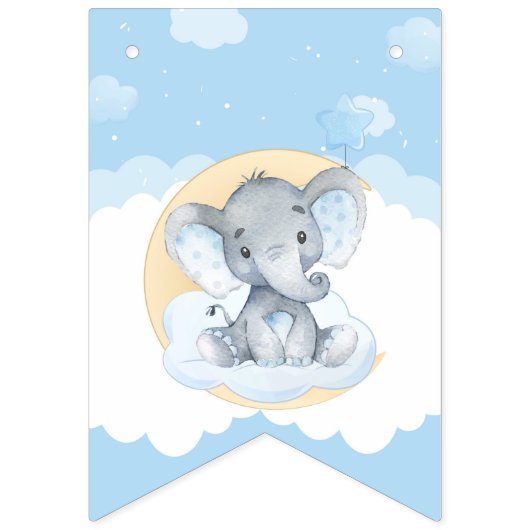 ブルーエレファントボーイ赤ちゃんシャワー男の子 バンティングフラッグ (第1の旗)