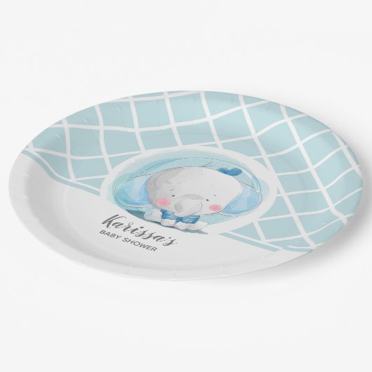 ブルーエレファントボーイ赤ちゃんシャワー紙プレート ペーパープレート (アングル)