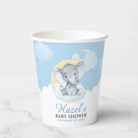 ブルーエレファントボーイ赤ちゃんシャワー誕生日 紙コップ (裏面)