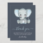 ブルーエレファントボーイ赤ちゃんシャワー サンキューカード (正面/裏面)