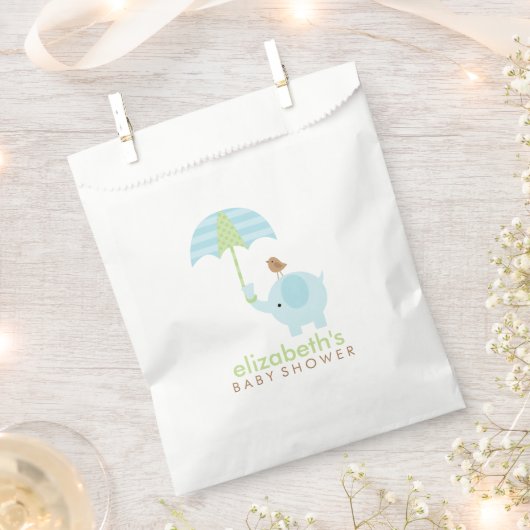ブルーエレファントボーイ赤ちゃんシャワー フェイバーバッグ (クリップ留めされた状態)