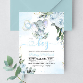 ブルーエレファントボーイ赤ちゃんシャワー 招待状