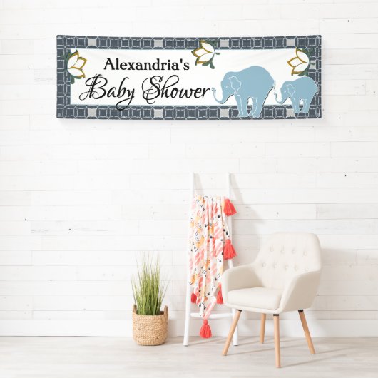 ブルーエレファントボーイ赤ちゃんシャワー 横断幕 (インサイチュ)