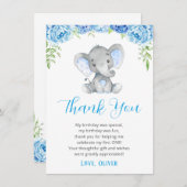 ブルーエレファントボーイ1st最初の誕生日リトルピーナッツ サンキューカード (正面/裏面)