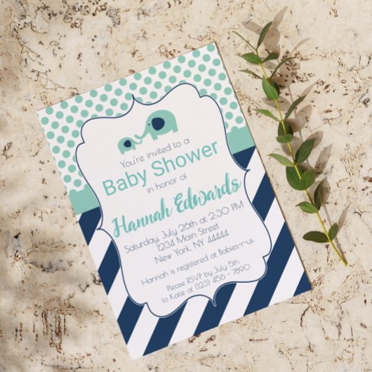 ブルーエレファントママ&ベビーシャワー招待状 招待状