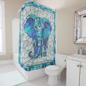 ブルーエレファントモザイクアート シャワーカーテン (インサイチュ)