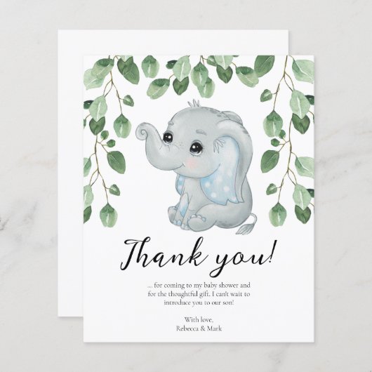 ブルーエレファントユーカリ赤ちゃんシャワーありがとう (正面/裏面)
