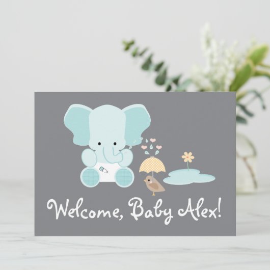 ブルーエレファントリトルバードウェルカムベビー 招待状 (スタンド正面)