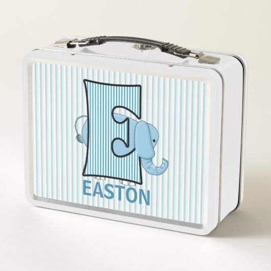ブルーエレファントレターEボーイズストライプの動物 メタルランチボックス (裏面)