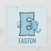 ブルーエレファントレターE子供の誕生日パーティー 招待状 (正面/裏面)