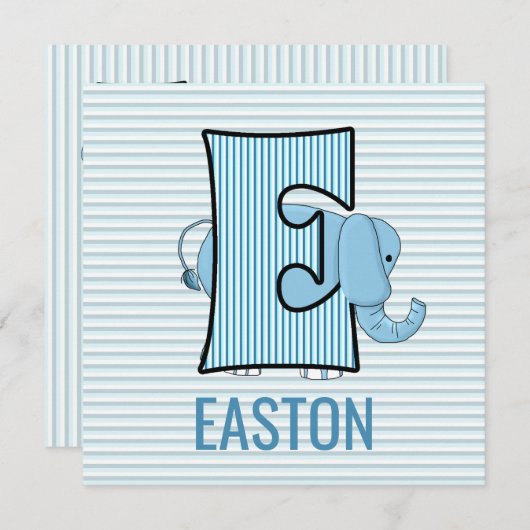 ブルーエレファントレターE子供の誕生日パーティー 招待状 (正面/裏面)